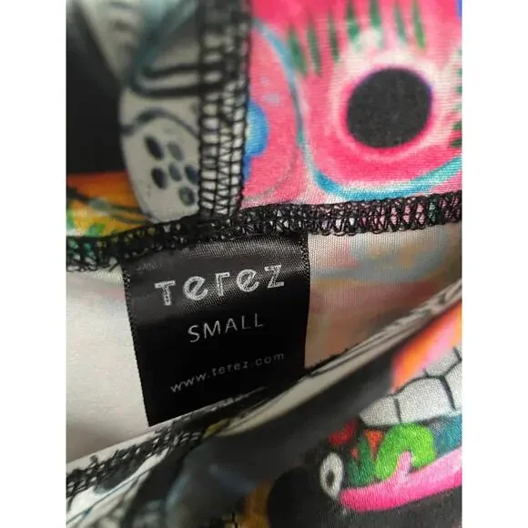 Terez Dia De Los Muertos Performance Cropped Skull Leggings Small - Picture 7 of 10
